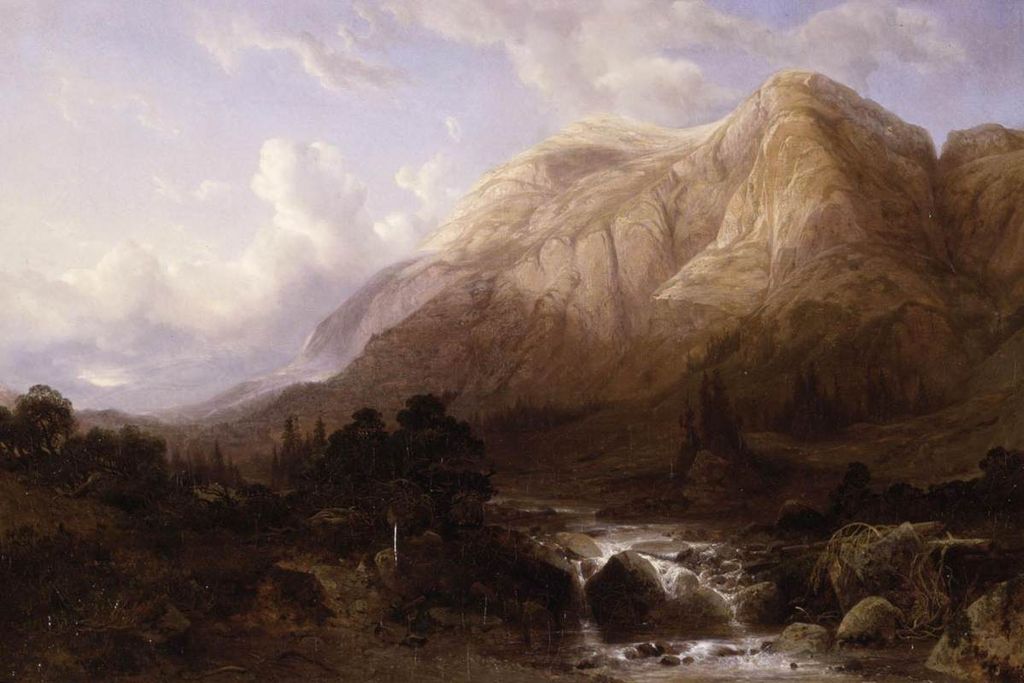 Mountainous Landscape with a Torrent, vintage artwork by Alexandre Calame, A3 (16x12") Poster Print