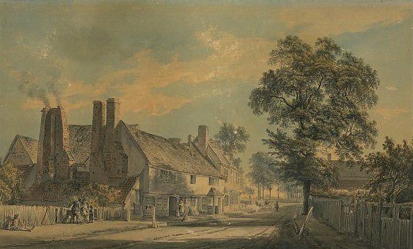 Village Street, Old Charlton, Kent, vintage artwork by Paul Sandby , R.A., 12x8" (A4) Poster