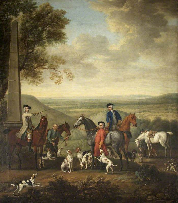 The Meet of a Hunt with Henry Hoare II, vintage artwork by John Wootton, 12x8" (A4) Poster
