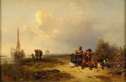 Little Boatmen, vintage artwork by Eduard Hildebrandt, A3 (16x12") Poster Print