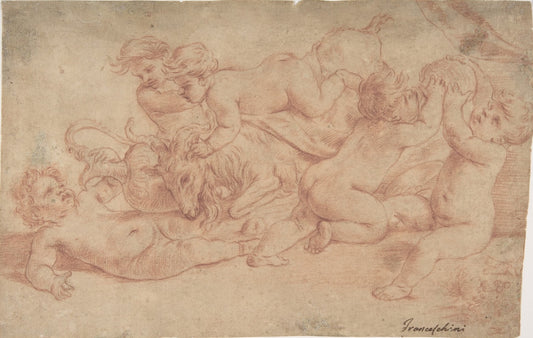 Putti Playing, vintage artwork by Marcantonio Franceschini, 12x8" (A4) Poster