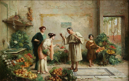 At the Fruit Sellers by Edouardo Ettore Forti,16x12(A3) Poster