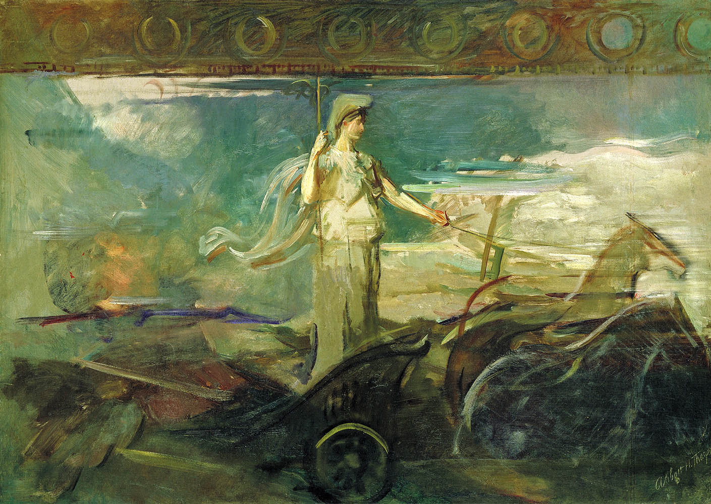 Minerva in a Chariot, vintage artwork by Abbott Handerson Thayer, 12x8" (A4) Poster