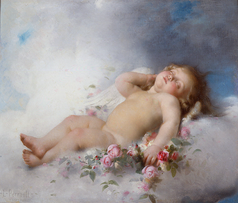 Sleeping Putto, vintage artwork by Leon-Jean-Basile Perrault, 12x8" (A4) Poster
