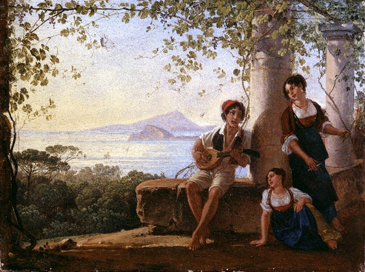 Sonata in una terrazza sul golfo di pozzuoli, vintage artwork by Franz Ludwig Catel, 12x8" (A4) Poster
