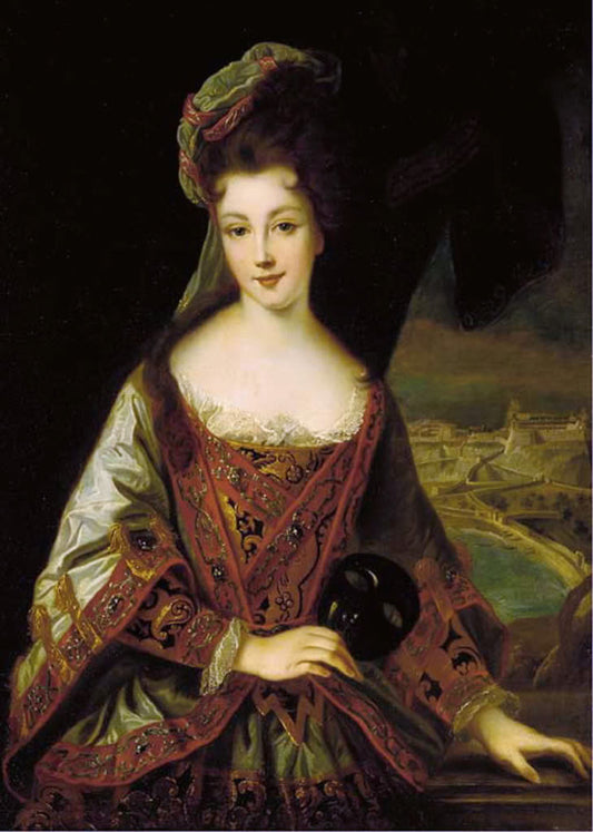 Louise Hippolyte Grimaldi with a view overlooking Monaco, vintage artwork by Jean-Baptiste Santerre, 12x8" (A4) Poster