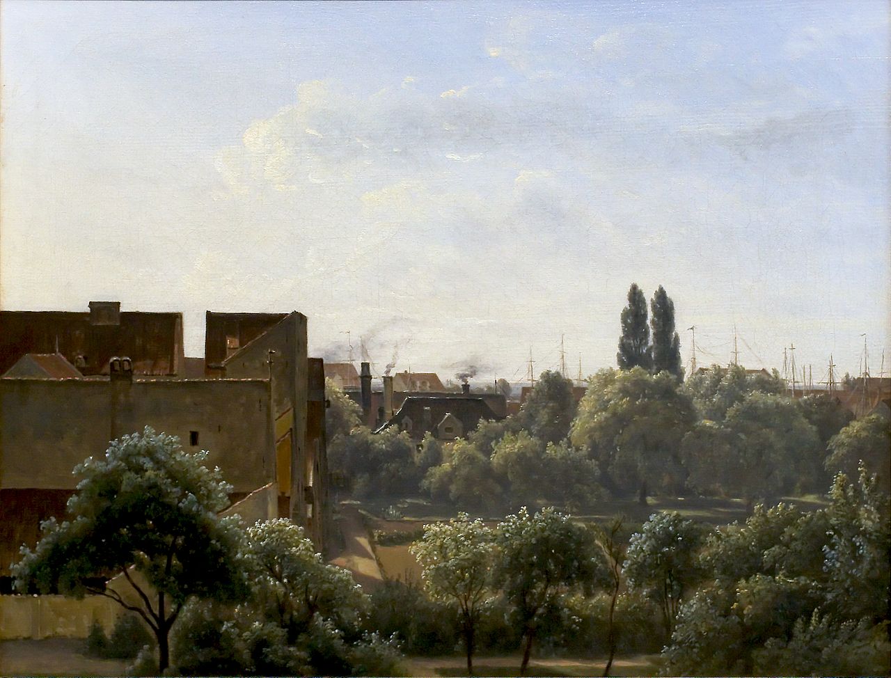 View from Charlottenborg Palace showing the Botanical Garden and the Royal Mint in Copenhagen, vintage artwork by Vilhelm Kyhn, A3 (16x12") Poster Print