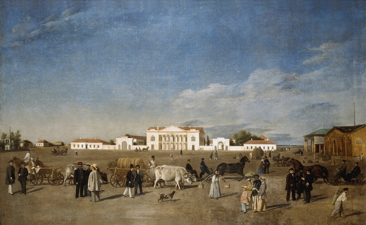 A Provincial Town Square, vintage artwork by Evgraf Fedorovich Krendovsky, A3 (16x12") Poster Print
