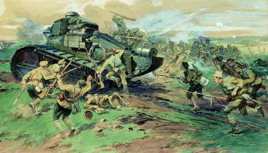 The Capture of Tanks, vintage artwork by Nikolai Samokish, 12x8" (A4) Poster