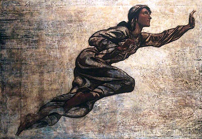Flying Figure: Towards the Dawn, vintage artwork by Emily Ford, 12x8" (A4) Poster