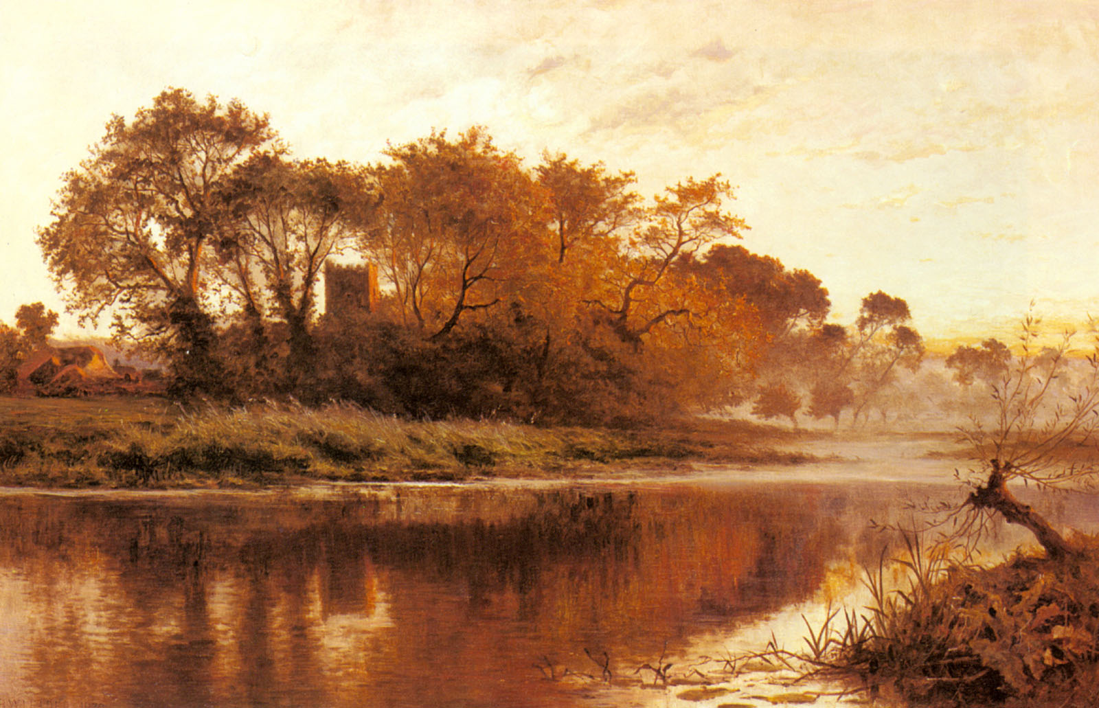 The Last Gleam, Wargrave on Thames, vintage artwork by Benjamin Williams Leader, 12x8" (A4) Poster