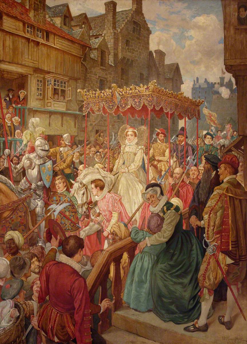 The State Entry of Queen Mary into Edinburgh, 1561, vintage artwork by William Brassey Hole, 12x8" (A4) Poster