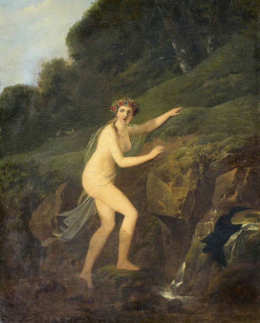 Nymph by  a Fall, vintage artwork by Jacques-Antoine Vallin, 12x8" (A4) Poster