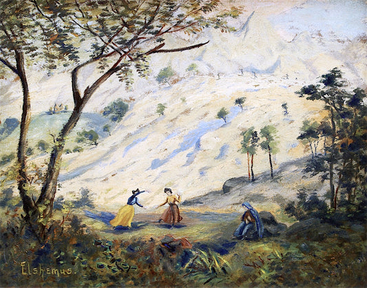 Girls Playing, vintage artwork by Louis M. Eilshemius, 12x8" (A4) Poster