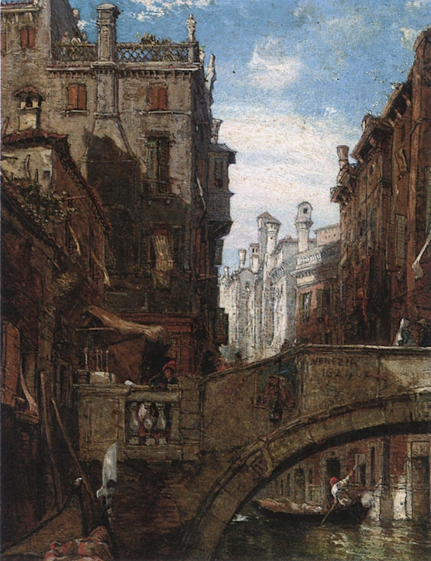 Gondolas on a Venetian Canal, vintage artwork by James Holland, A3 (16x12") Poster Print
