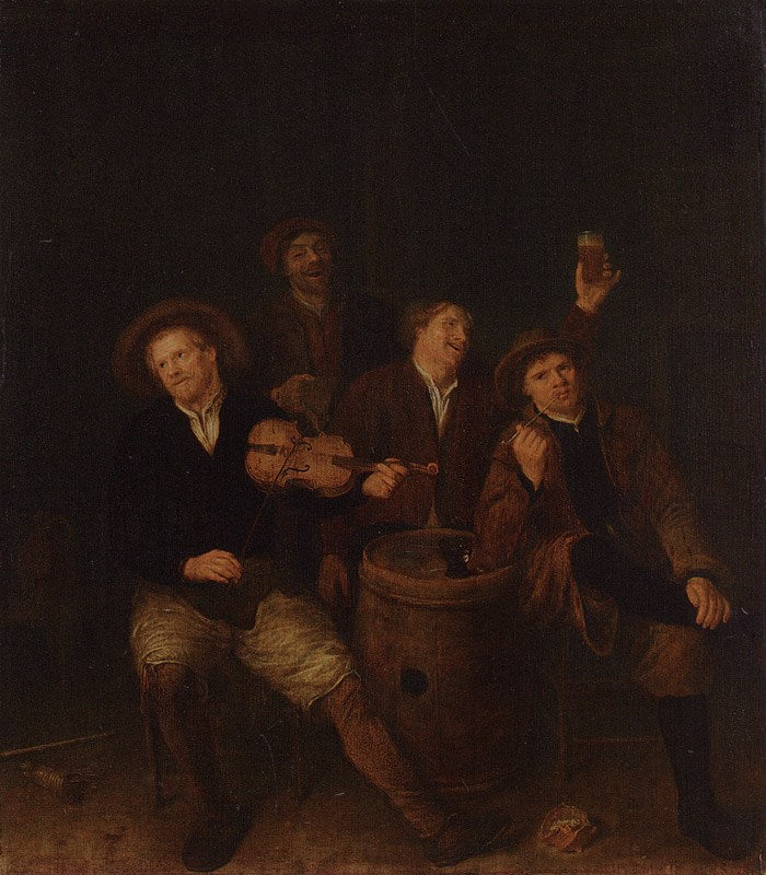 Four Peasants in an Inn, vintage artwork by Philips Koninck, 12x8" (A4) Poster