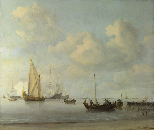 Boats Pulling out to a Yacht in a Calm, vintage artwork by Willem van de Velde the Younger, 12x8" (A4) Poster