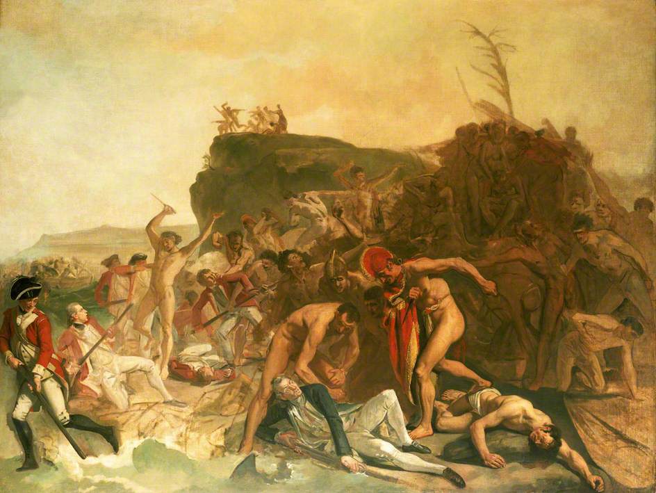 The Death of Captain James Cook, 14 February 1779, vintage artwork by Johann Zoffany, 12x8" (A4) Poster