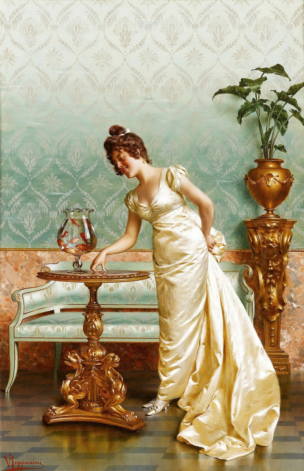 Admiring the goldfish by Vittorio Reggianini,A3(16x12")Poster