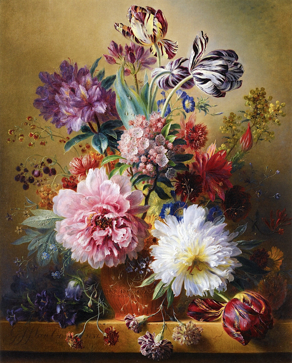 An Opulent Flower Still Life, vintage artwork by Georgius Jacobus Johannes van Os, 12x8" (A4) Poster