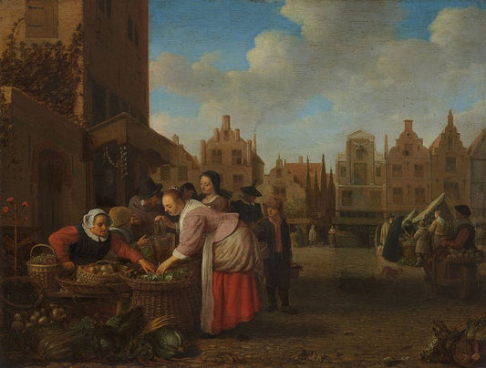 The Grote Markt in Rotterdam, vintage artwork by Hendrik Martensz. Sorgh, 12x8" (A4) Poster
