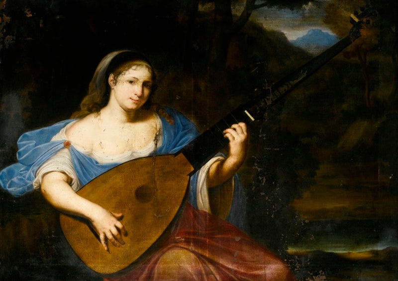 Theorbe Player, vintage artwork by Flemish School 17th Century - Unknown, 12x8" (A4) Poster