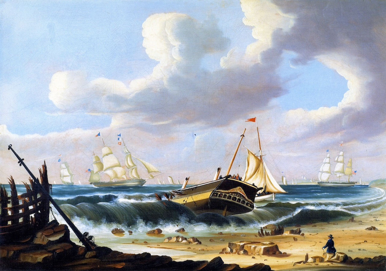 Rockaway Beach, New York, with the Wreck of the Ship Bristol, vintage artwork by Thomas Chambers, A3 (16x12") Poster Print