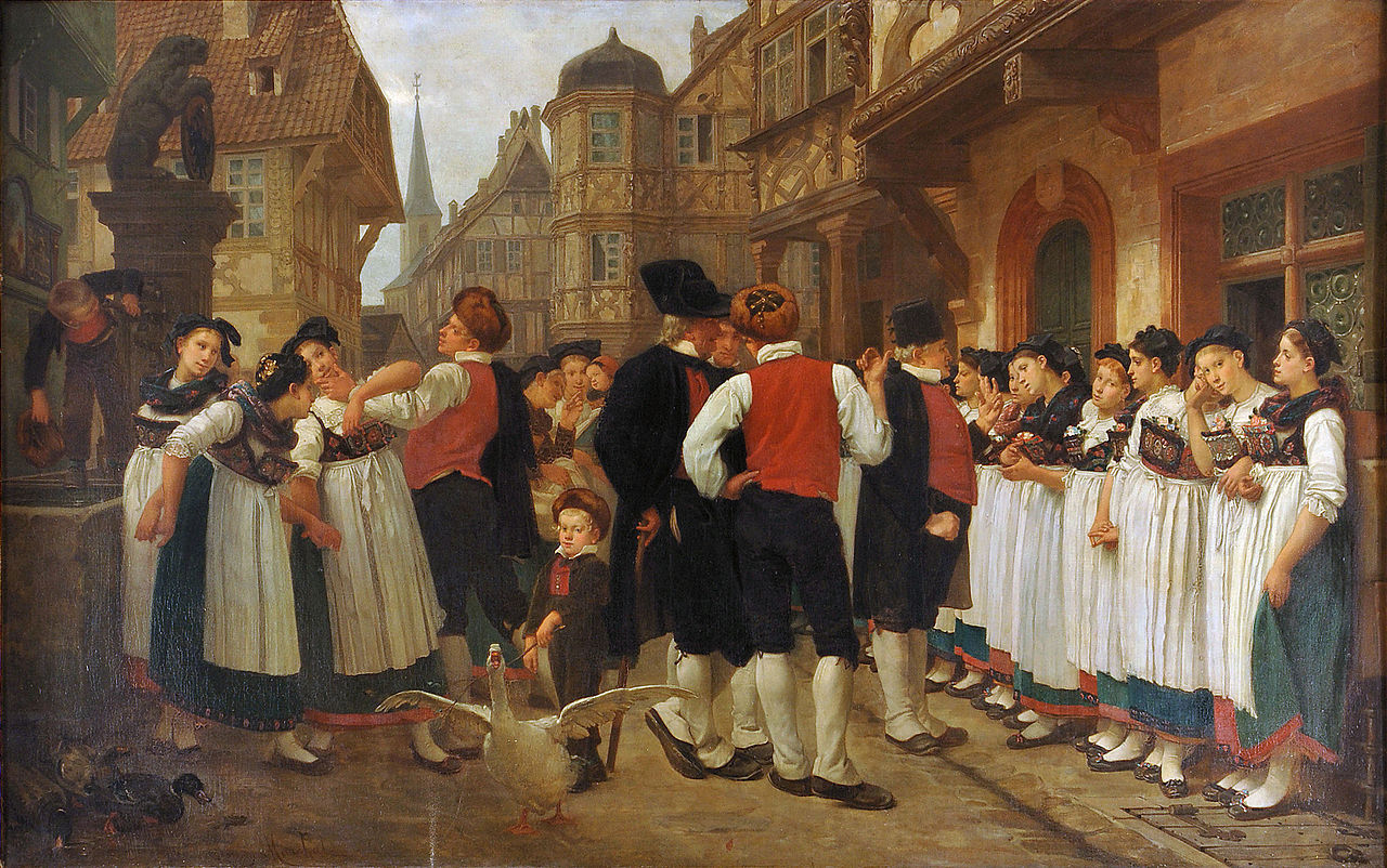 The Servants' Fair at Bouxwille, vintage artwork by Charles-François Marchal, 12x8" (A4) Poster