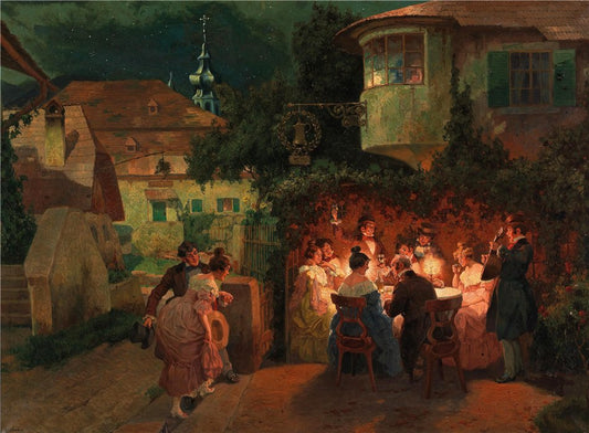 Beim Heurigen in Grinzing, vintage artwork by Rudolf Alfred Höger, 12x8" (A4) Poster