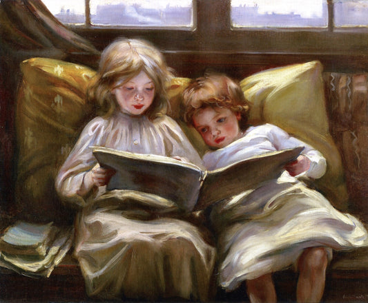 Interesting Story, vintage artwork by Laura Muntz Lyall, 12x8" (A4) Poster