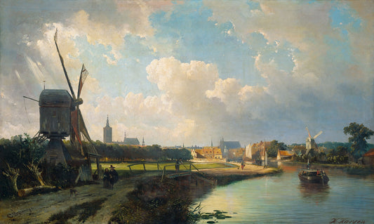 View of a Canal in The Hague, vintage artwork by Cornelis Springer, A3 (16x12") Poster Print