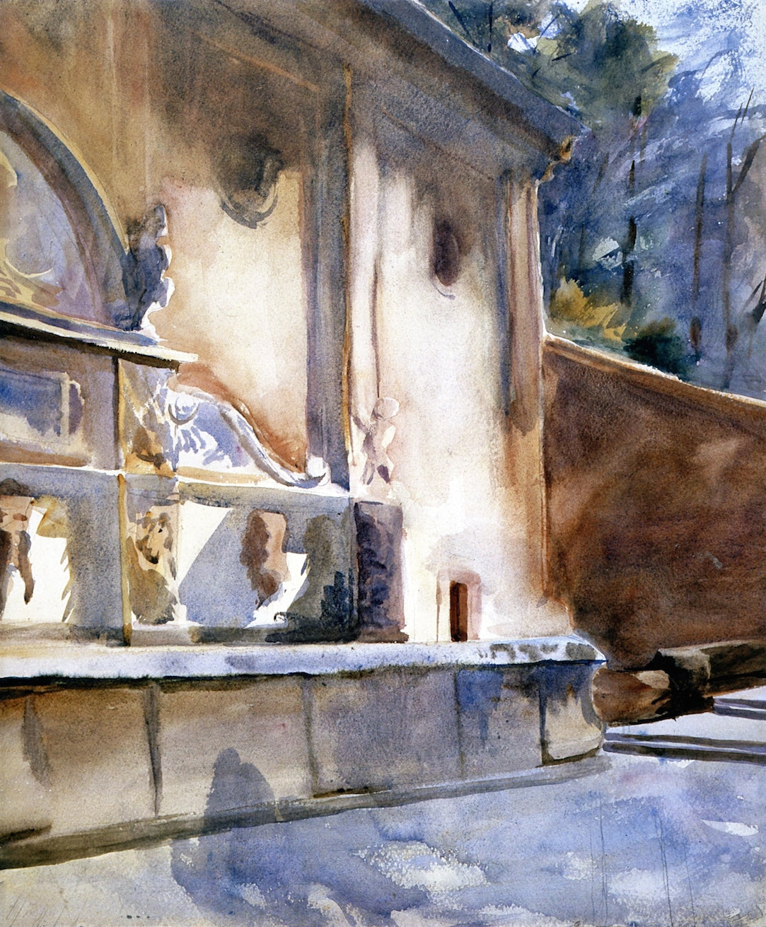 Alhambra, Fountain of Charles V, vintage artwork by John Singer Sargent, 12x8" (A4) Poster