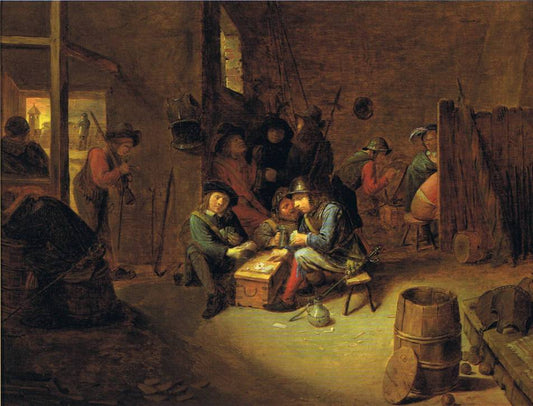 A guardroom interior with soldiers playing cards, vintage artwork by Joos van Craesbeeck, 12x8" (A4) Poster