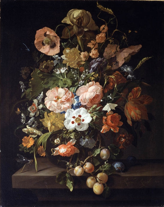 Still Life : Flower Study, vintage artwork by Rachel Ruysch, 12x8" (A4) Poster