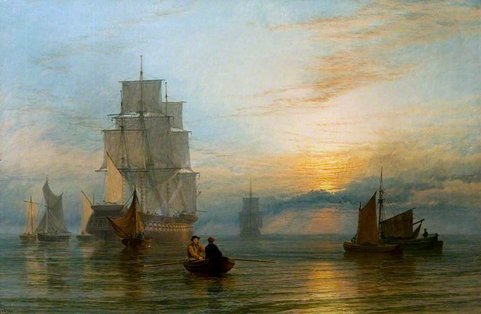 Shipping at Sunset, vintage artwork by Henry Dawson, A3 (16x12") Poster Print