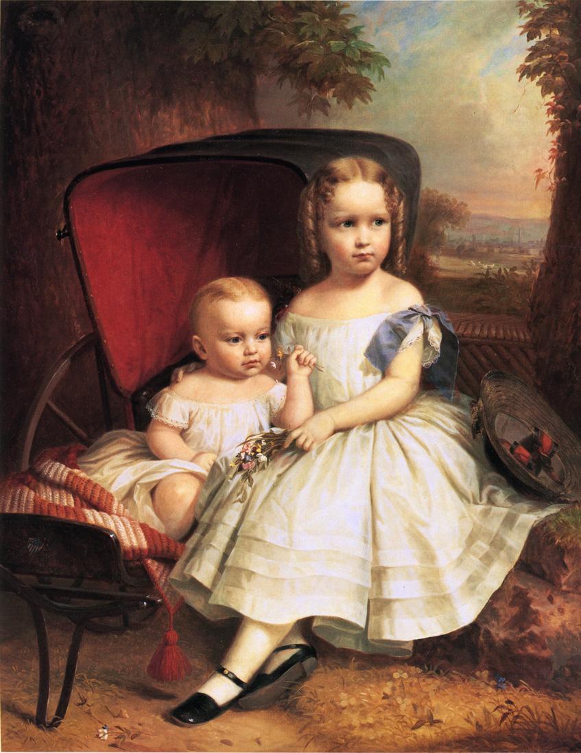 Portrait of Two Children, Helen and Alice Capron, vintage artwork by William Ruthven Wheeler, 12x8" (A4) Poster