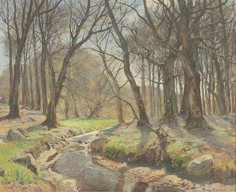 Brook in the Forest, vintage artwork by Viggo Pedersen, 12x8" (A4) Poster