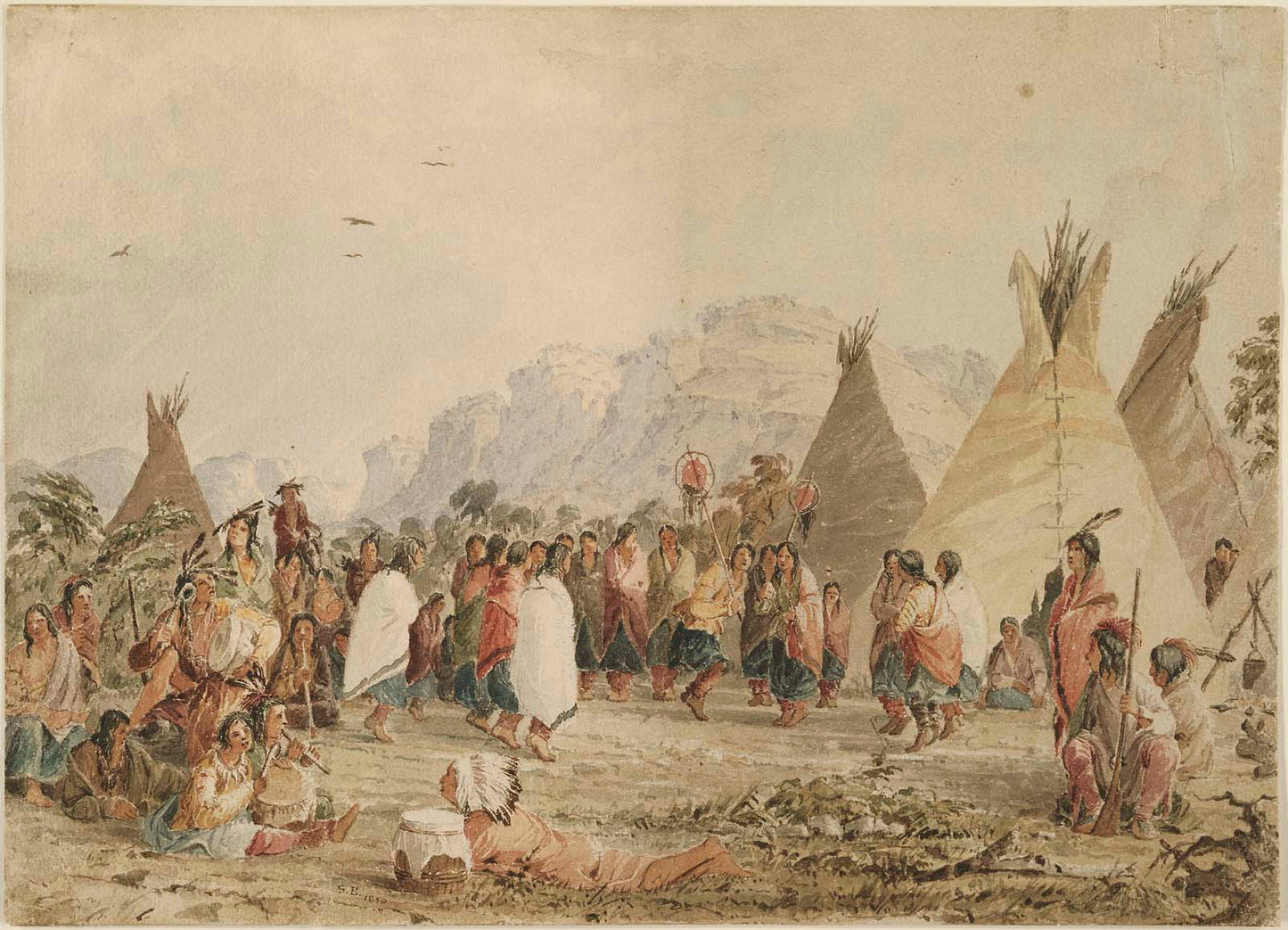Scalp Dance of the Dacotahs, vintage artwork by Seth Eastman, A3 (16x12") Poster Print