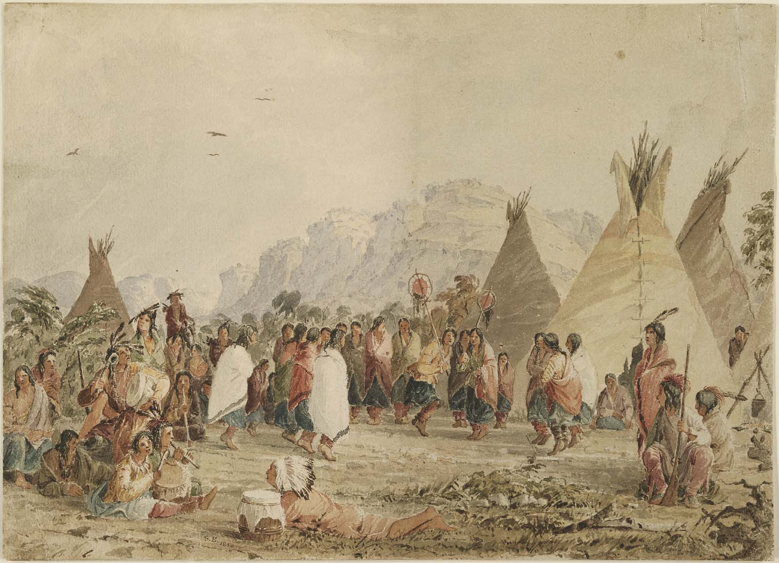 Scalp Dance of the Dacotahs, vintage artwork by Seth Eastman, A3 (16x12") Poster Print