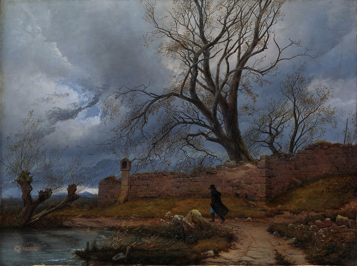 Wanderer in the Storm, vintage artwork by Carl Julius von Leypold, A3 (16x12