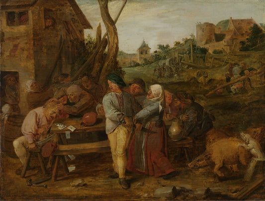 Brawling Peasants, vintage artwork by Adriaen Brouwer, 12x8" (A4) Poster