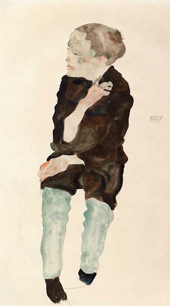 Boy with Green Stockings, vintage artwork by Egon Schiele, 12x8" (A4) Poster