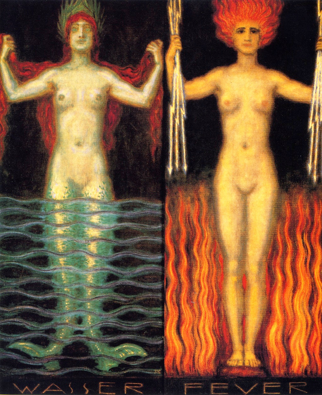 Water and Fire, vintage artwork by Franz von Stuck, 12x8" (A4) Poster