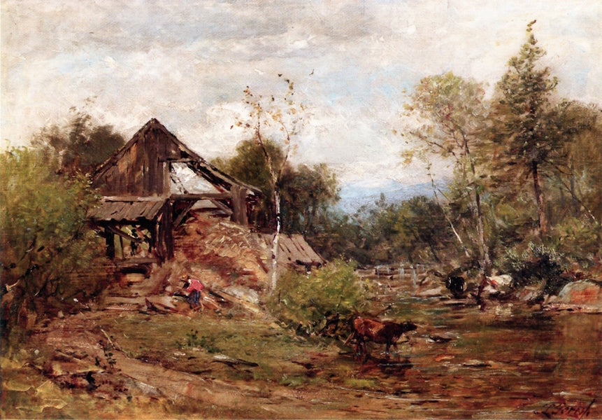Landscape with River and Old Mill, vintage artwork by Samuel Lancaster Gerry, A3 (16x12") Poster Print