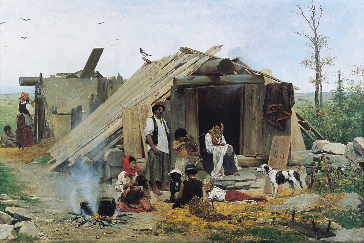 In the Gypsy Camp, vintage artwork by Anton Kozakiewicz, 12x8" (A4) Poster