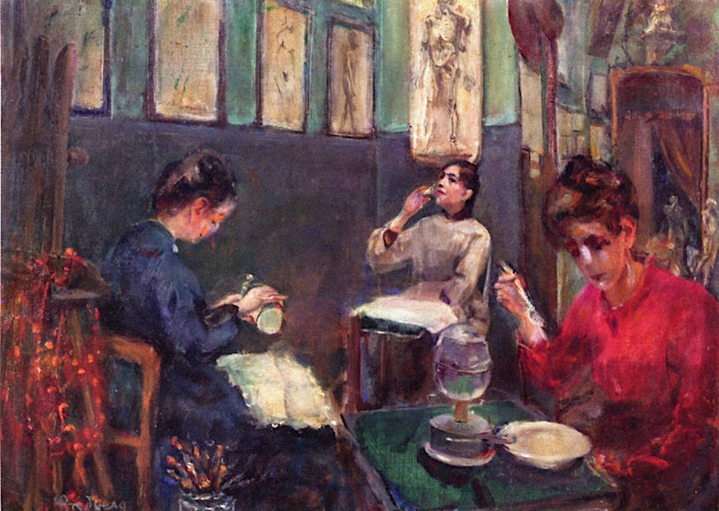 Mademoiselle Beson Drinking from a Glass, vintage artwork by Mina Carlson-Bredberg, 12x8" (A4) Poster