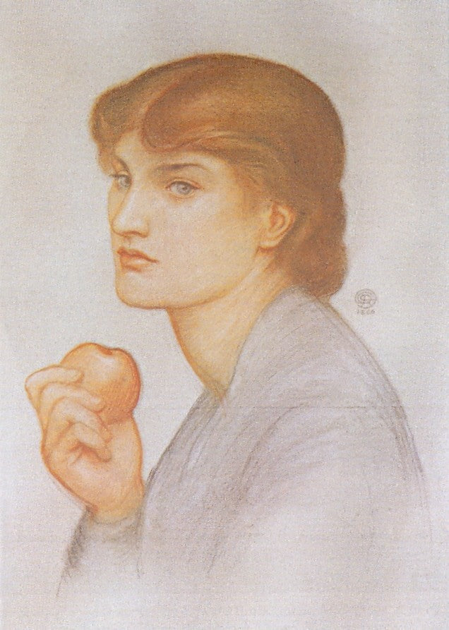 Alexa Wilding Holding an Apple, vintage artwork by Dante Gabriel Rossetti, 12x8
