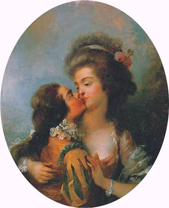 A Couple Kissing, vintage artwork by Jean-Frederic Schall, 12x8" (A4) Poster