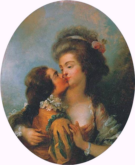 A Couple Kissing, vintage artwork by Jean-Frederic Schall, 12x8" (A4) Poster
