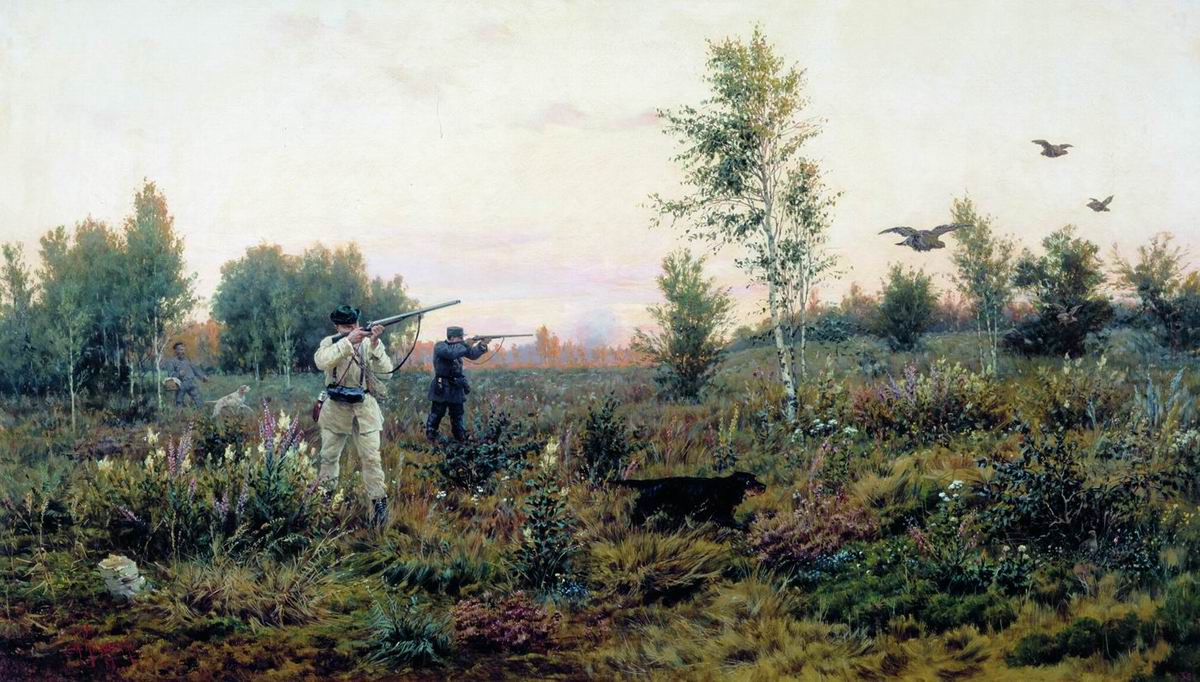 Hunters, vintage artwork by Aleksei Danilovich Kivshenko, 12x8" (A4) Poster